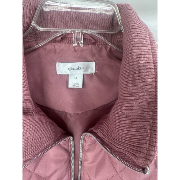 CJ Banks Vest Womens Plus Size 1X Blush Quilted Zip Pockets Stretch Puffer - Picture 2 of 4